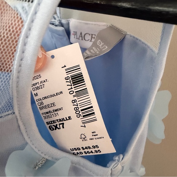 Children’s Place Girls 3D Butterfly Mesh Fit And Flare Dress - Blue 🦋 Size 6X-7 - Picture 7 of 13